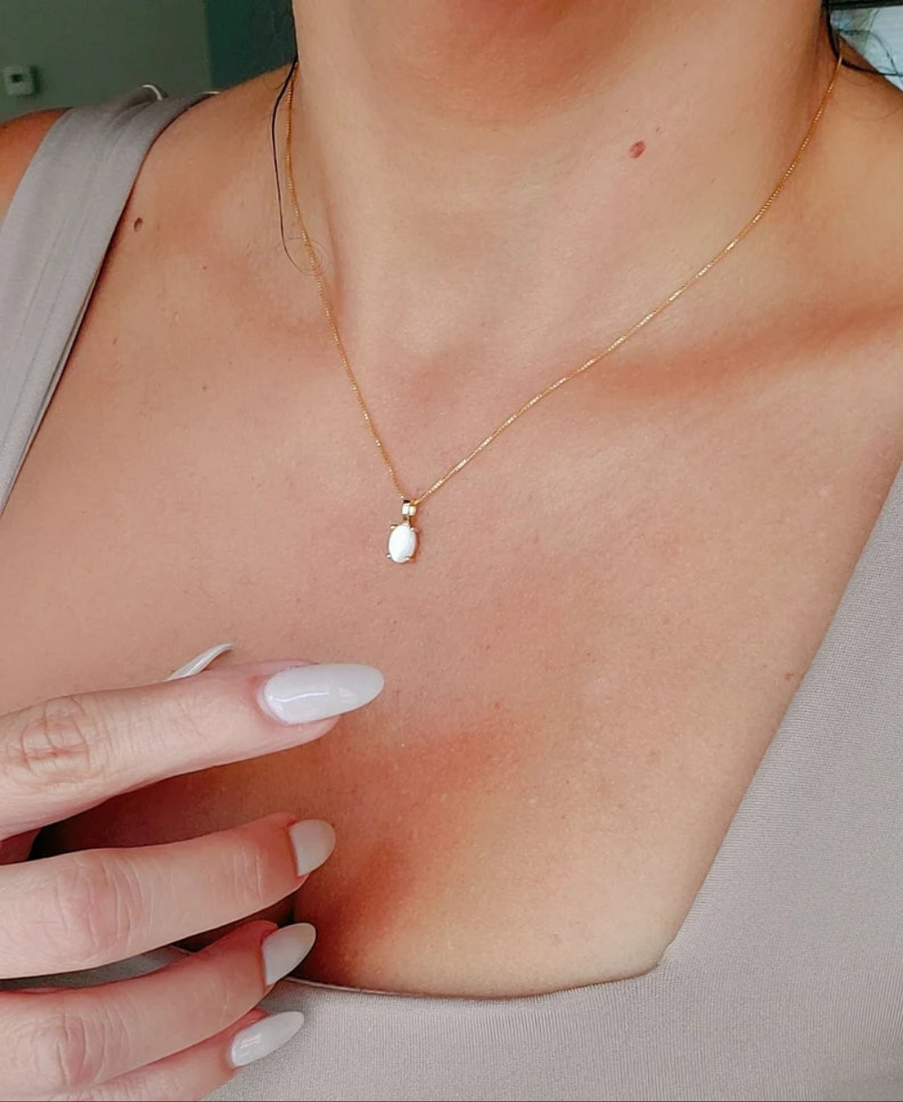 Gold or Sterling Silver Mother of Pearl Pendant Necklace & Chain - view 3