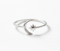 Sterling Silver Thin Crescent Moon Star Ring