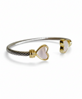 Silver Mother of Pearl Heart Bangle Bracelet - view 2