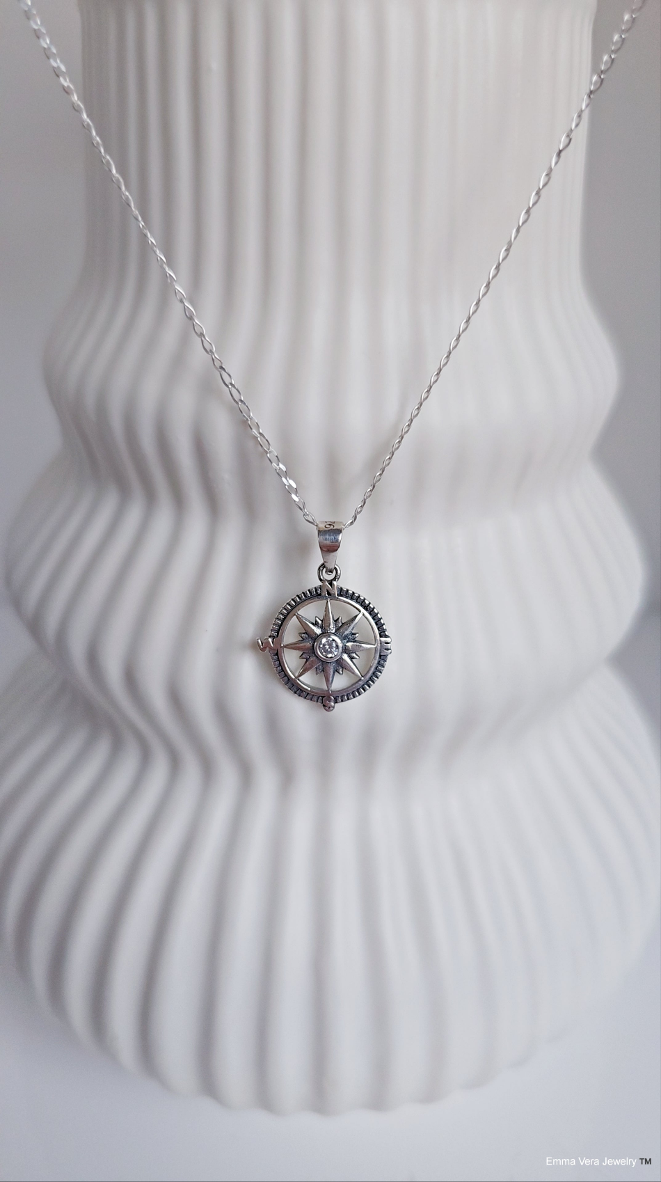 Sterling Silver Nautical Compass Pendant with Chain - view 14