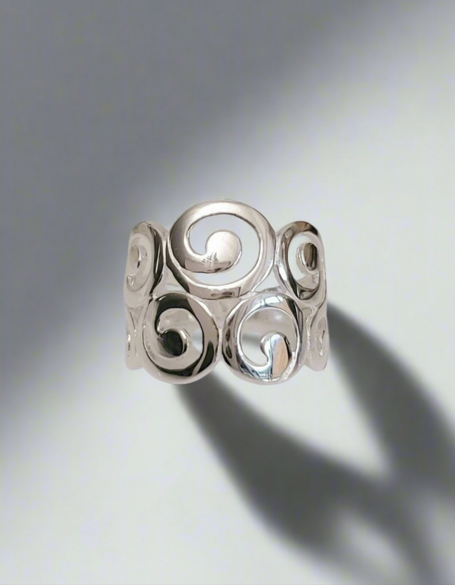 Sterling Silver 925 Swirls Spiral Bold Ring - view 10