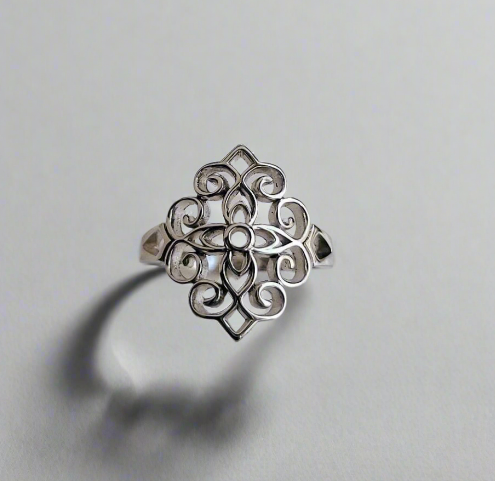 High Polished Sterling Silver Vines Ring - view 3