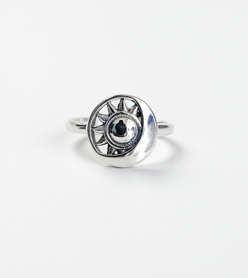 Sterling Silver Sun Eclipse Moon Ring - view 3