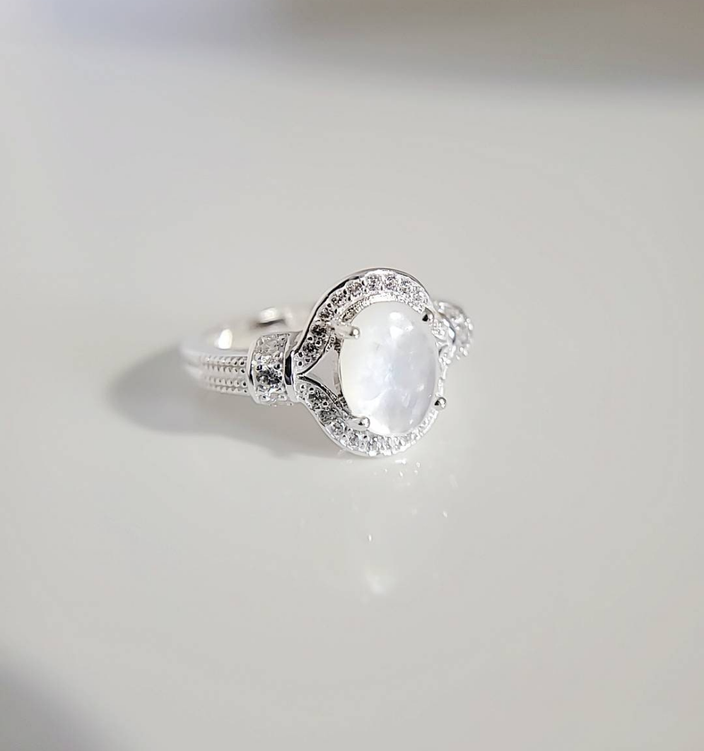 Sterling Silver Mother of Pearl Halo Ring - view 9