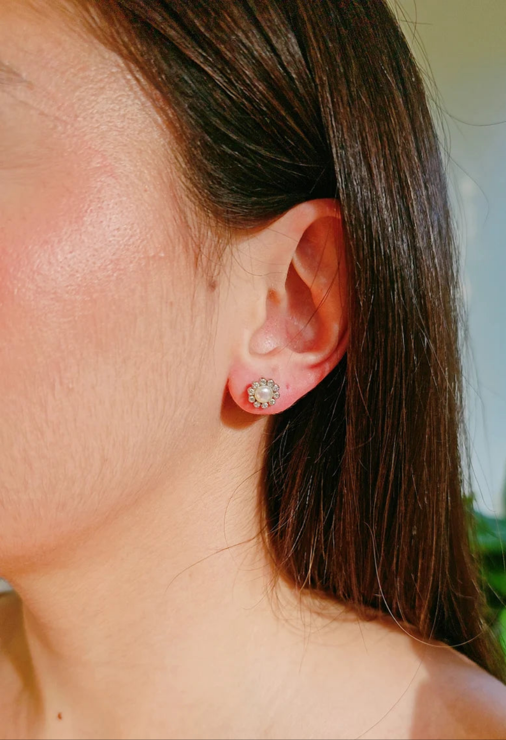 Sterling Silver 925 Fresh Water Pearl Flower Stud Earrings - view 4