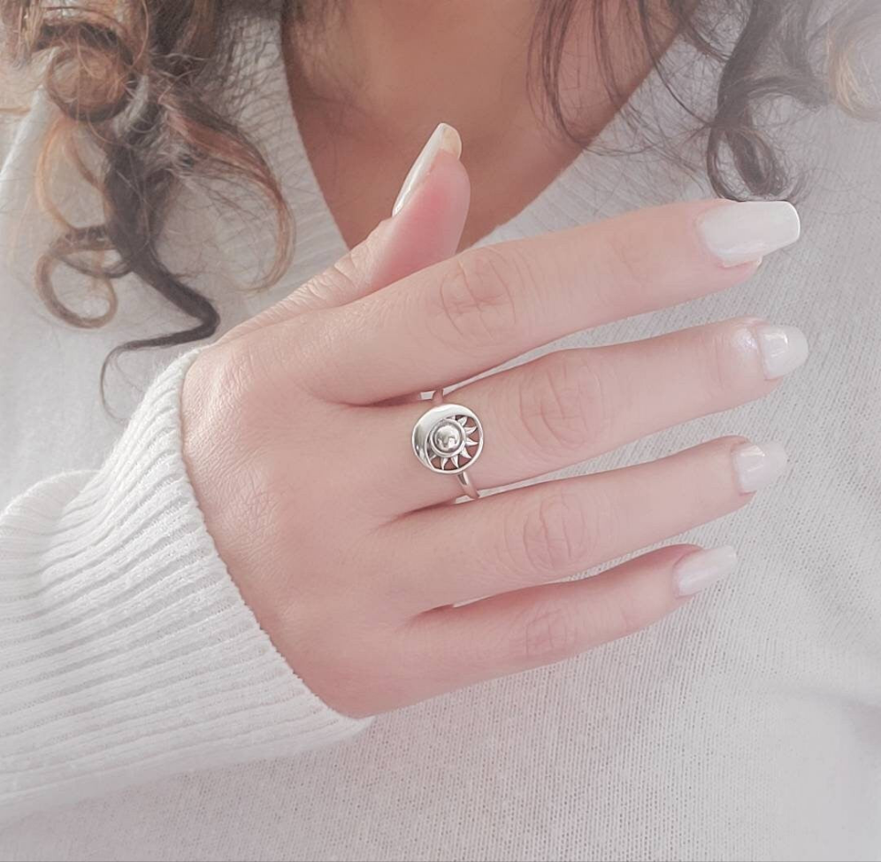 Sterling Silver Sun Eclipse Moon Ring - view 2