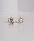 Sterling Silver 925 Fresh Water Pearl Flower Stud Earrings - view 3
