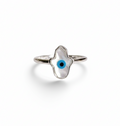 Sterling Silver Mother of Pearl Hamsa Evil Eye Hand Ring