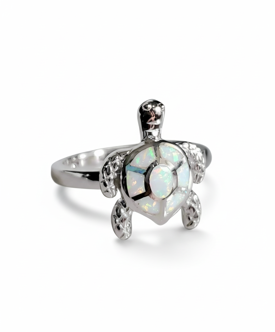 Sterling Silver White Opal Sea Turtle Ring