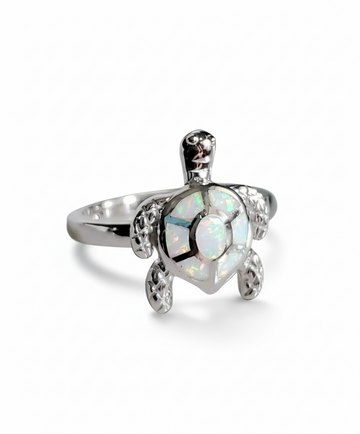 Sterling Silver White Opal Sea Turtle Ring
