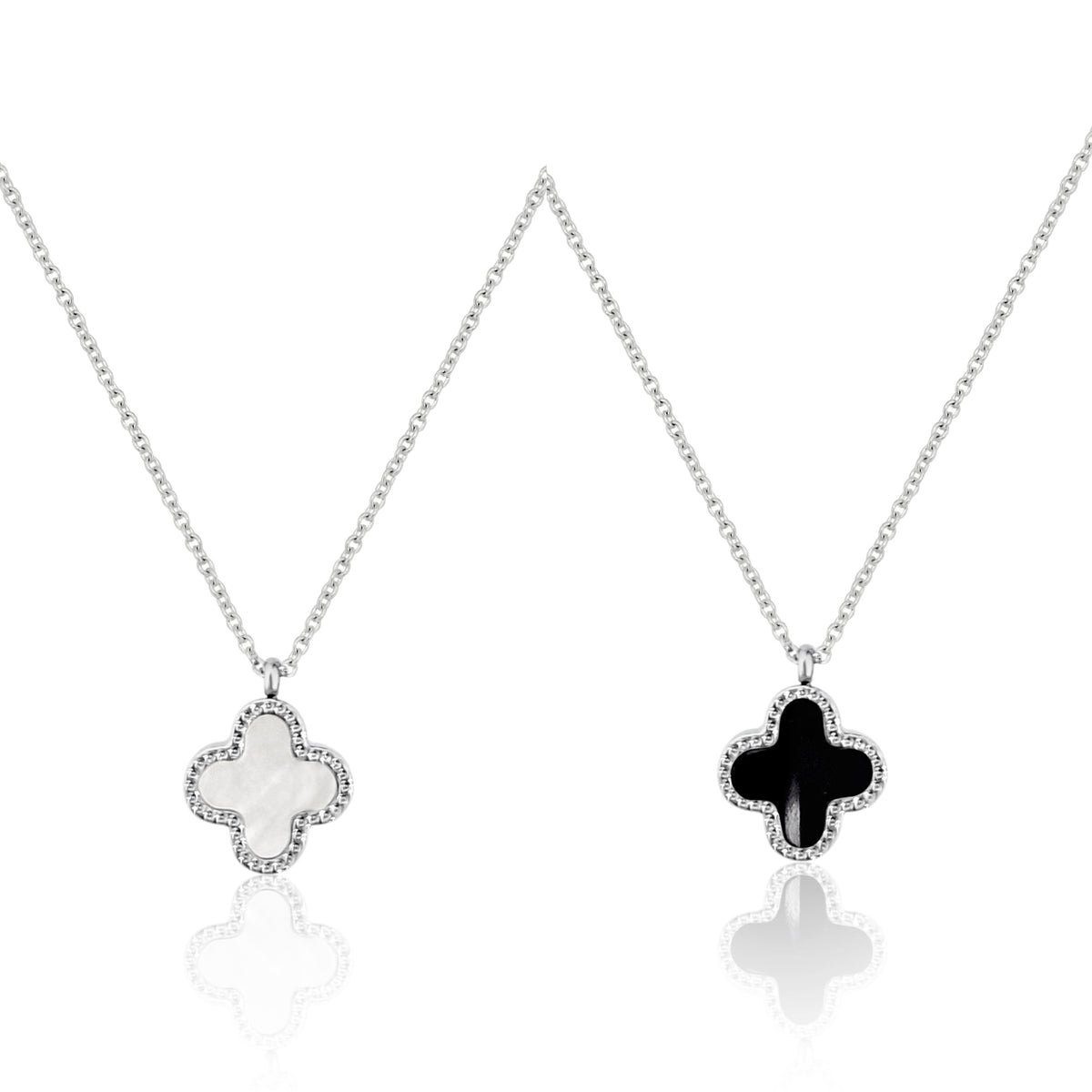 Silver Mother of Pearl, Black Clover Necklace - view 6