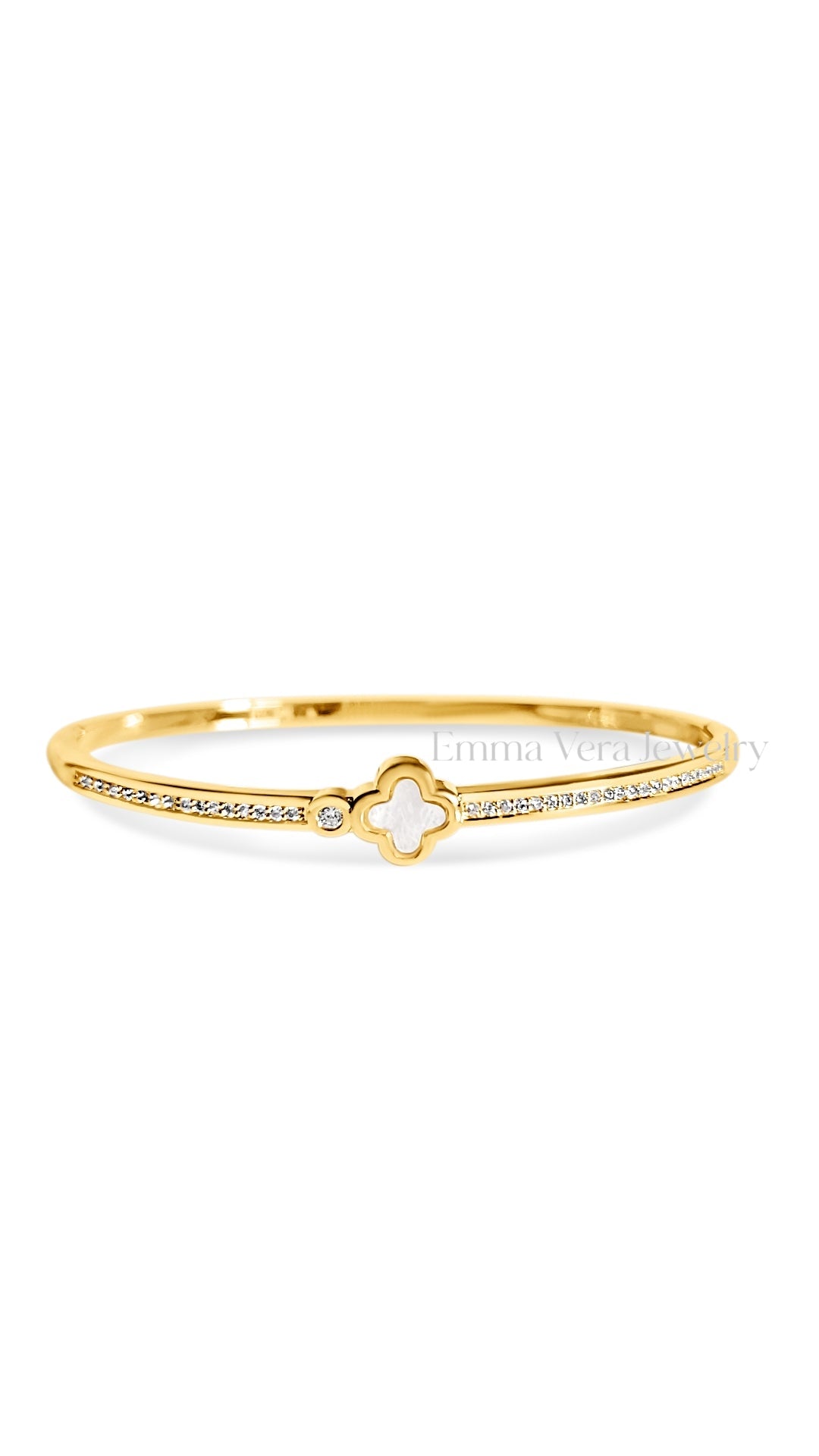 Gold Dainty Mother of Pearl Clover Bangle