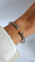 Silver Cable Pearl Bangle Bracelet - view 4