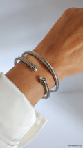 Silver Cable Pearl Bangle Bracelet - view 6