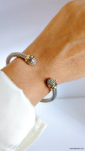 Silver Dome Adorn with Crystals Bangle Bracelet - view 4