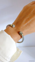 Silver Dome Adorn with Crystals Bangle Bracelet - view 2