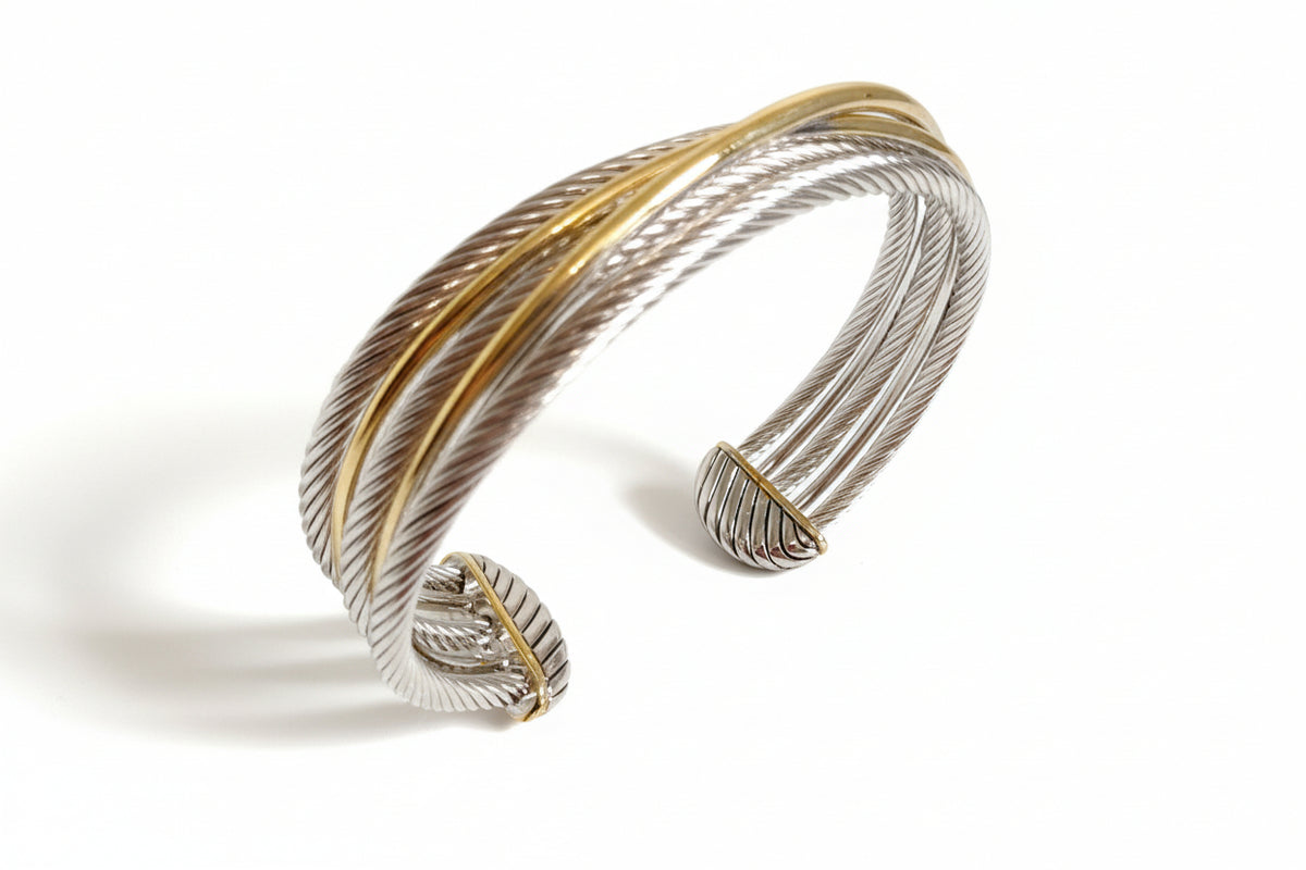 Cross Over Two Tone Large Statemeny Bangle Bracelet - view 3
