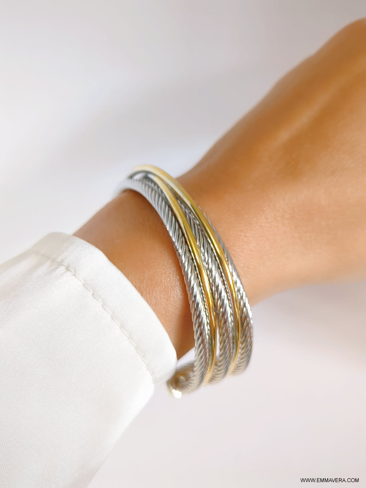 Cross Over Two Tone Large Statemeny Bangle Bracelet - view 9