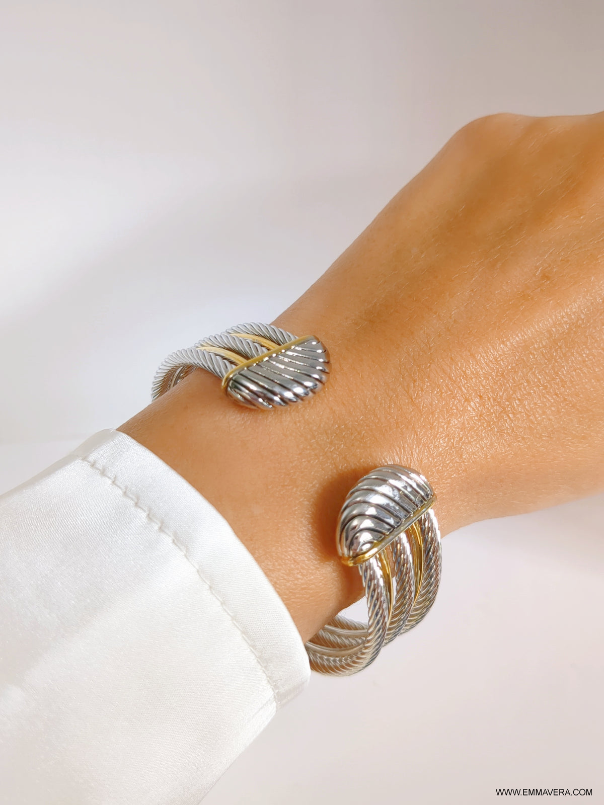 Cross Over Two Tone Large Statemeny Bangle Bracelet - view 4