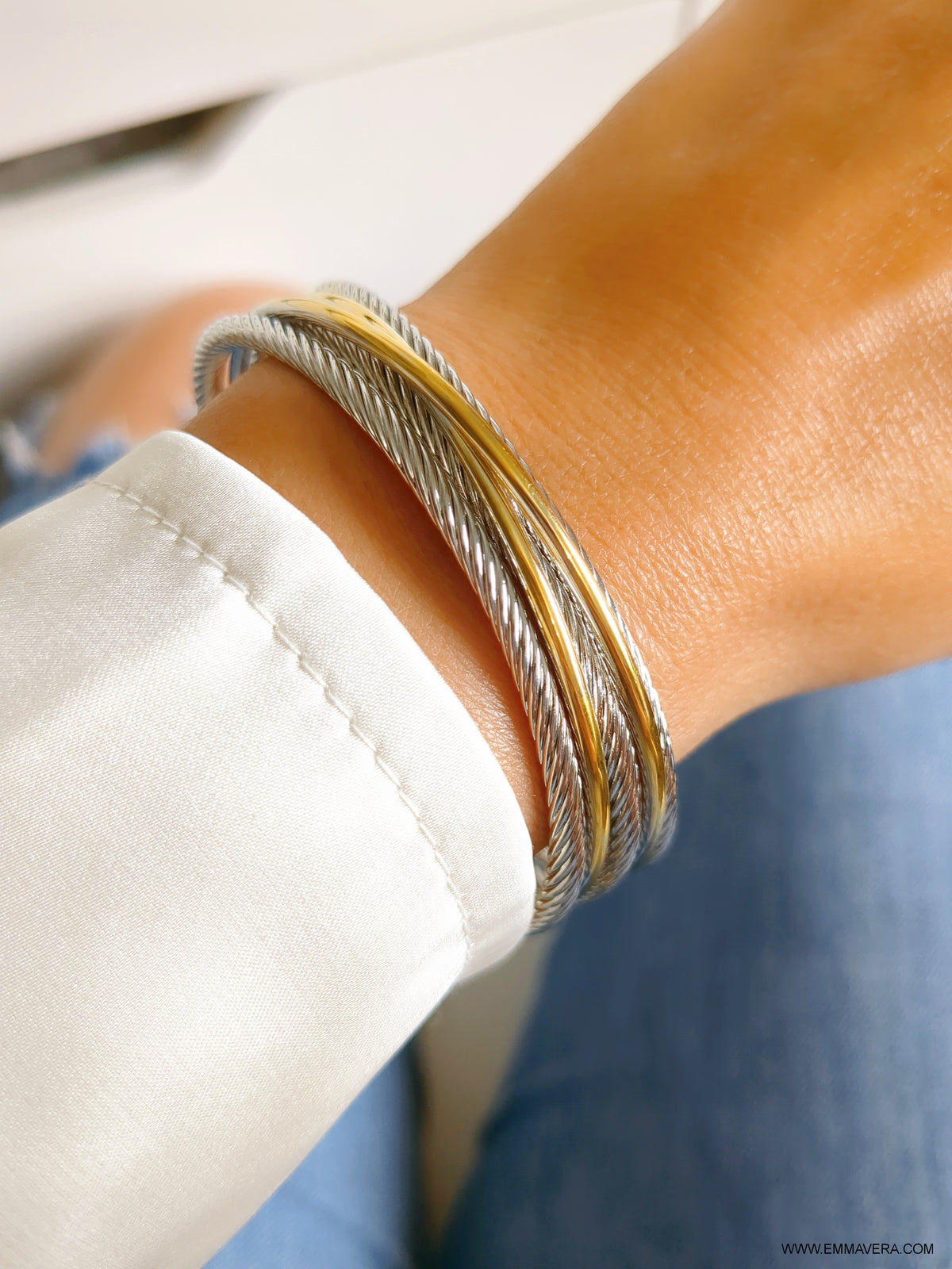 Cross Over Two Tone Large Statemeny Bangle Bracelet - view 7