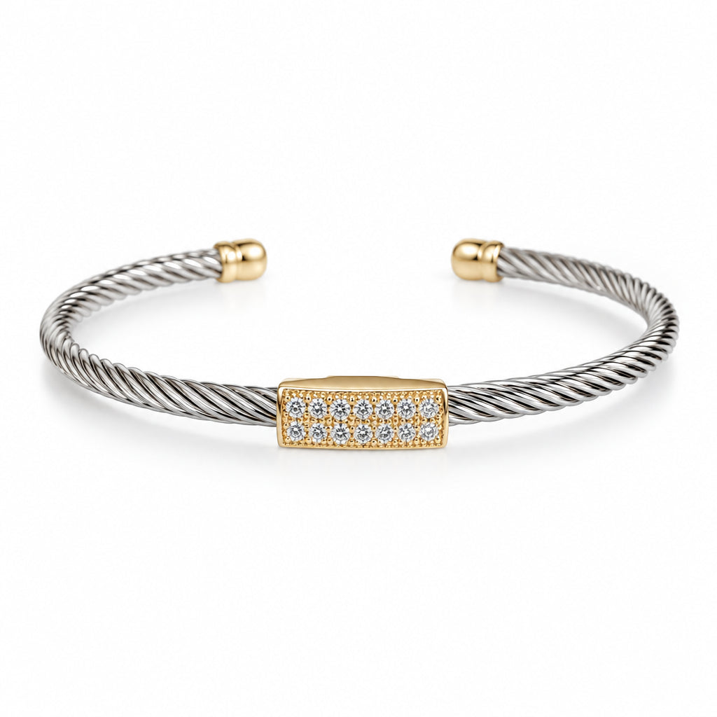 Silver Dainty Cable Bangle bracelet - view 5