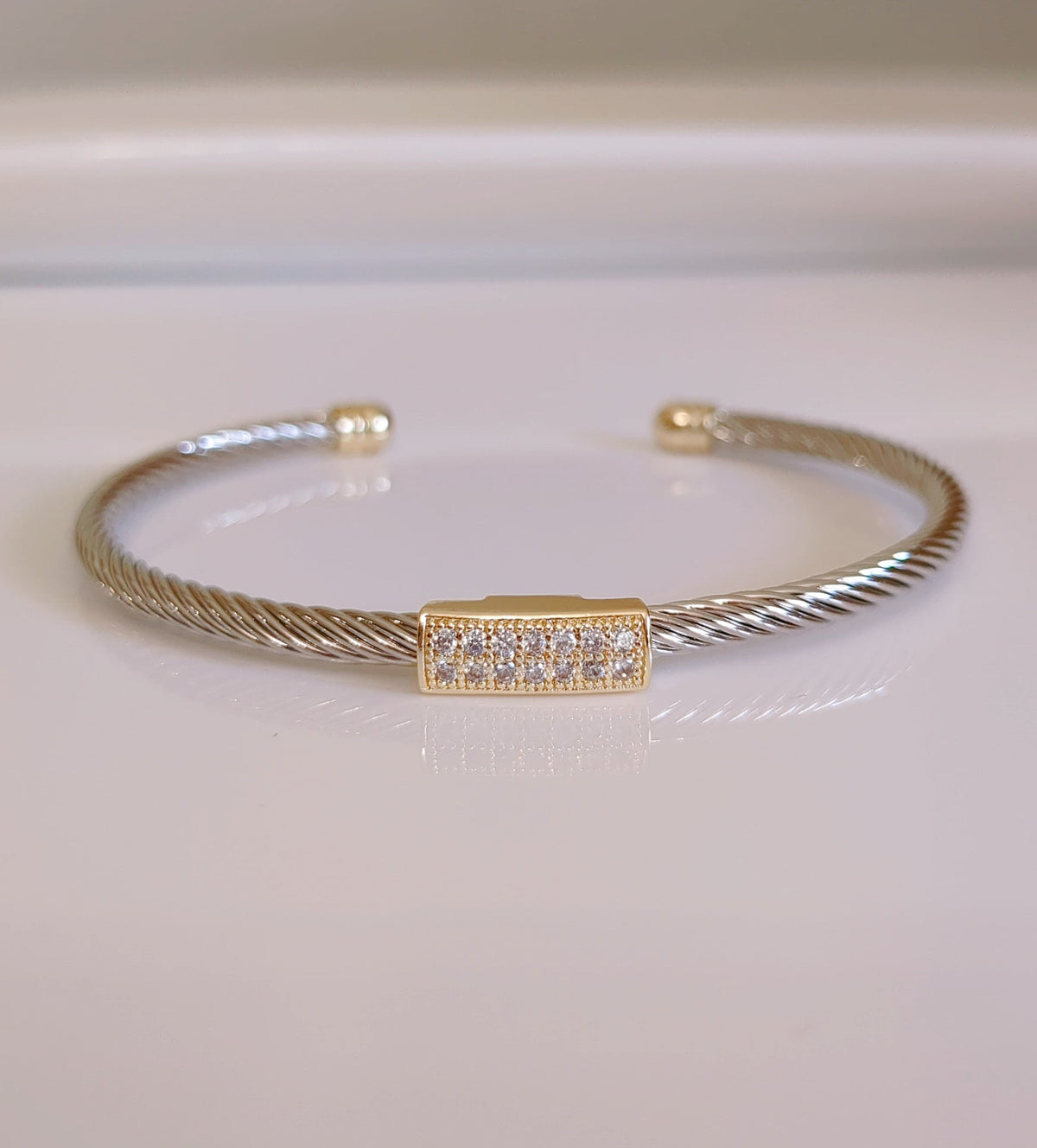 Silver Dainty Cable Bangle bracelet - view 6
