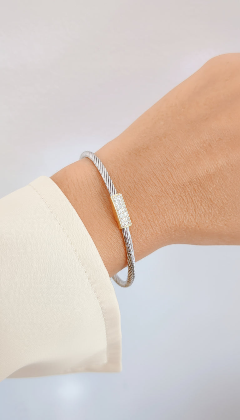 Silver Dainty Cable Bangle bracelet - view 4