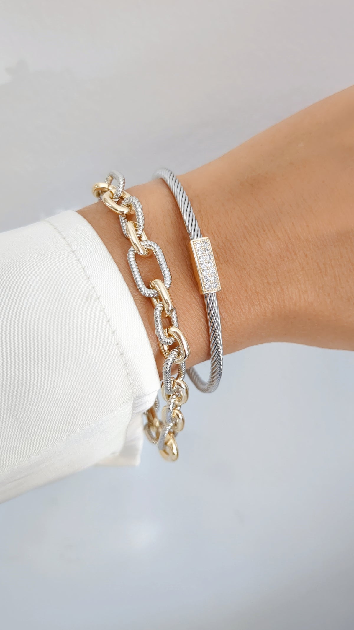 Silver Dainty Cable Bangle bracelet - view 3