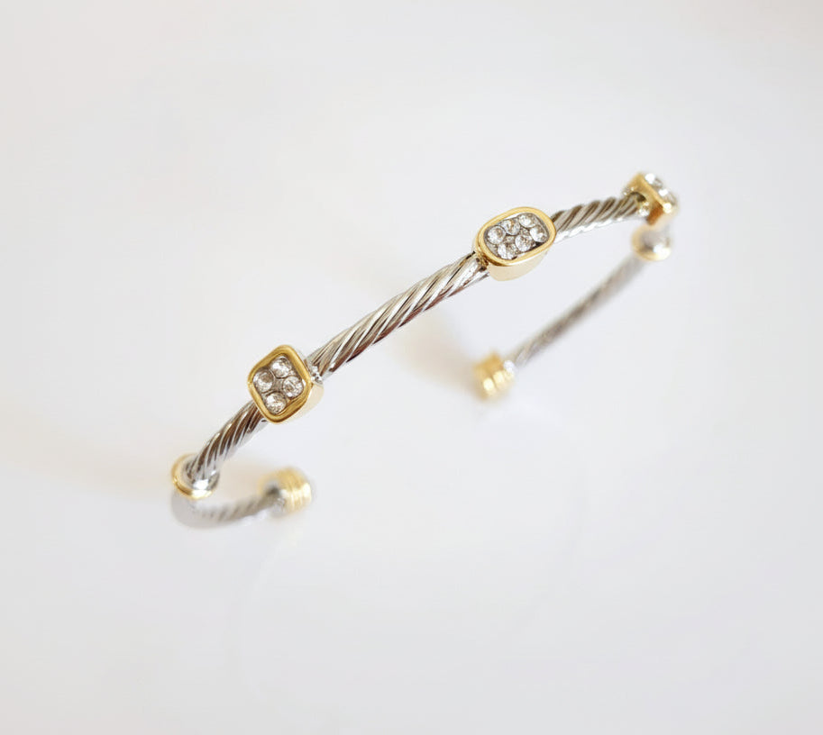 Two Tone Dainty Cable Bracelet Bangle - view 3