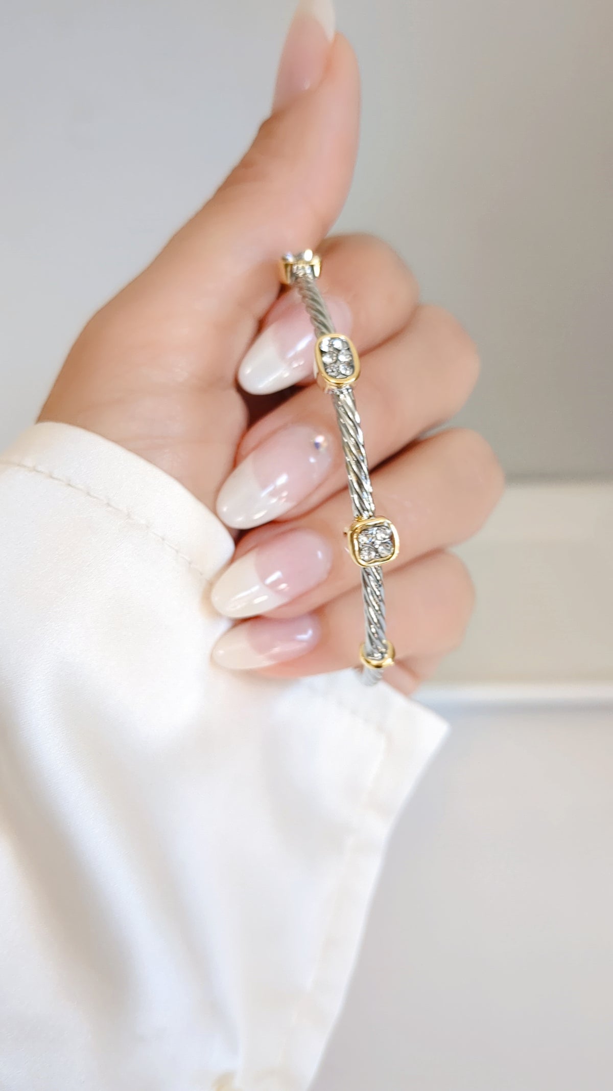 Two Tone Dainty Cable Bracelet Bangle - view 4