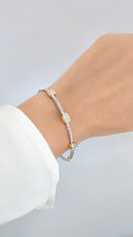 Two Tone Dainty Cable Bracelet Bangle - view 2