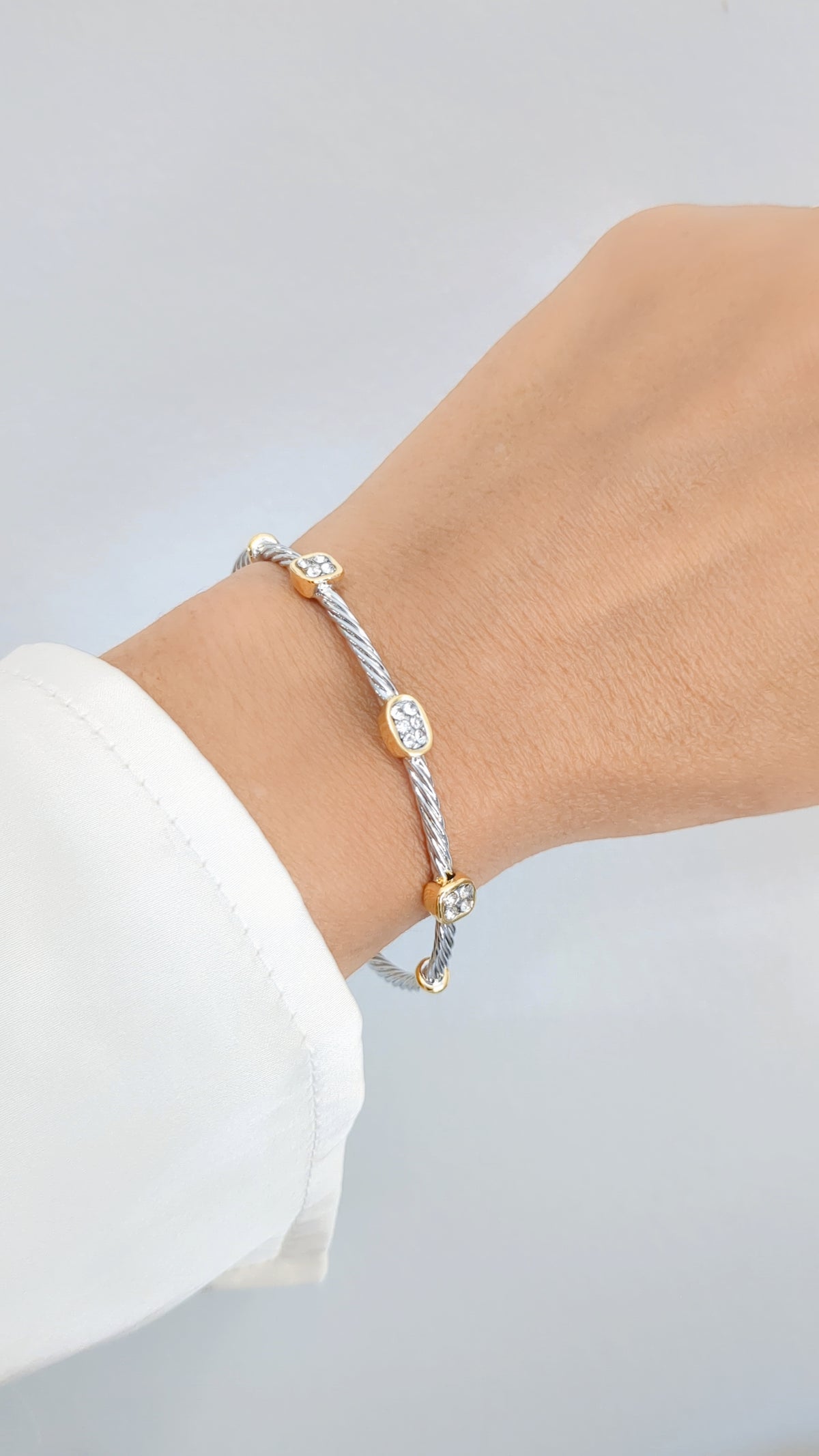 Two Tone Dainty Cable Bracelet Bangle - view 2