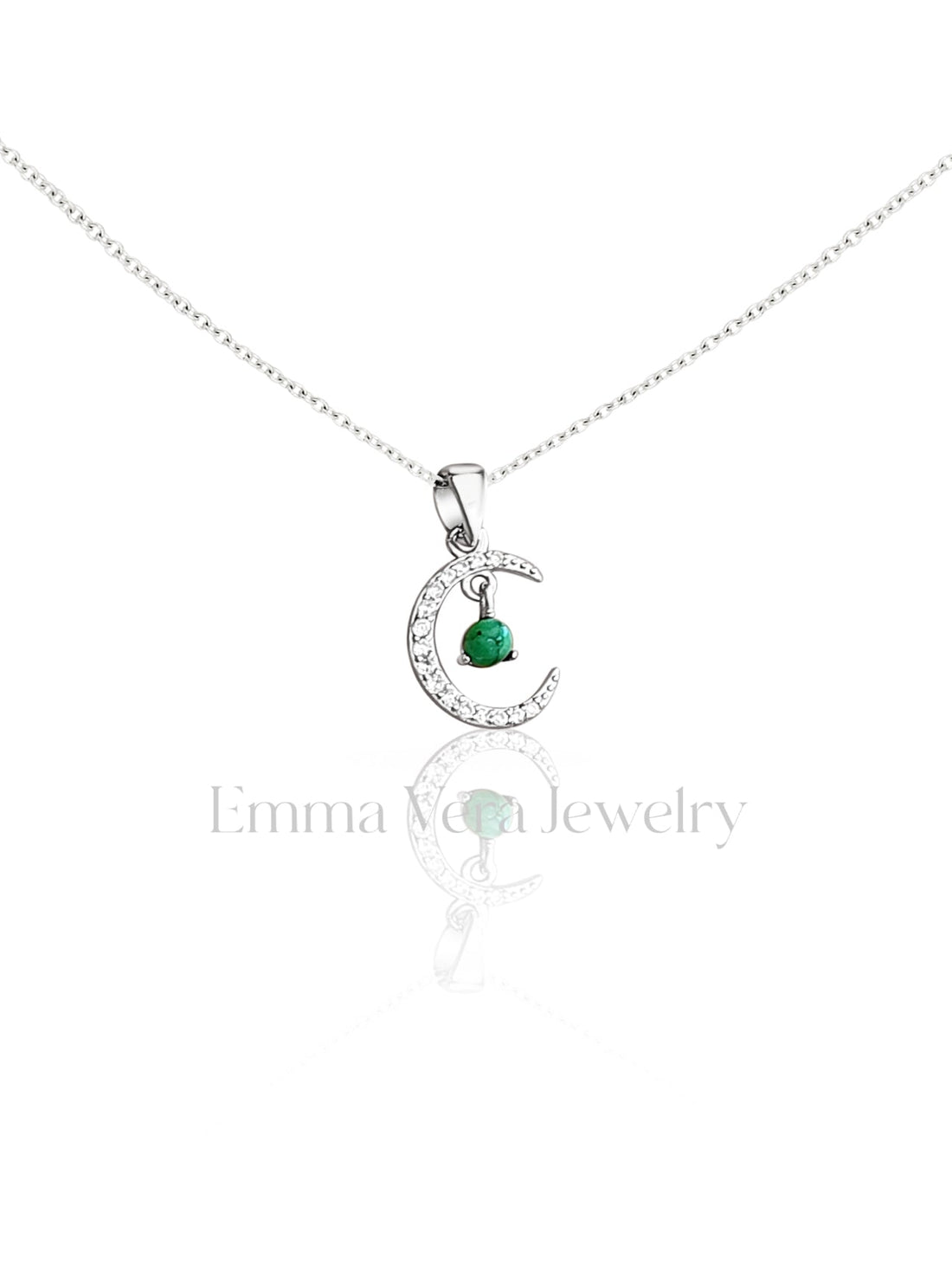 Sterling Silver Genuine Turquoise Moon Pendant Necklace