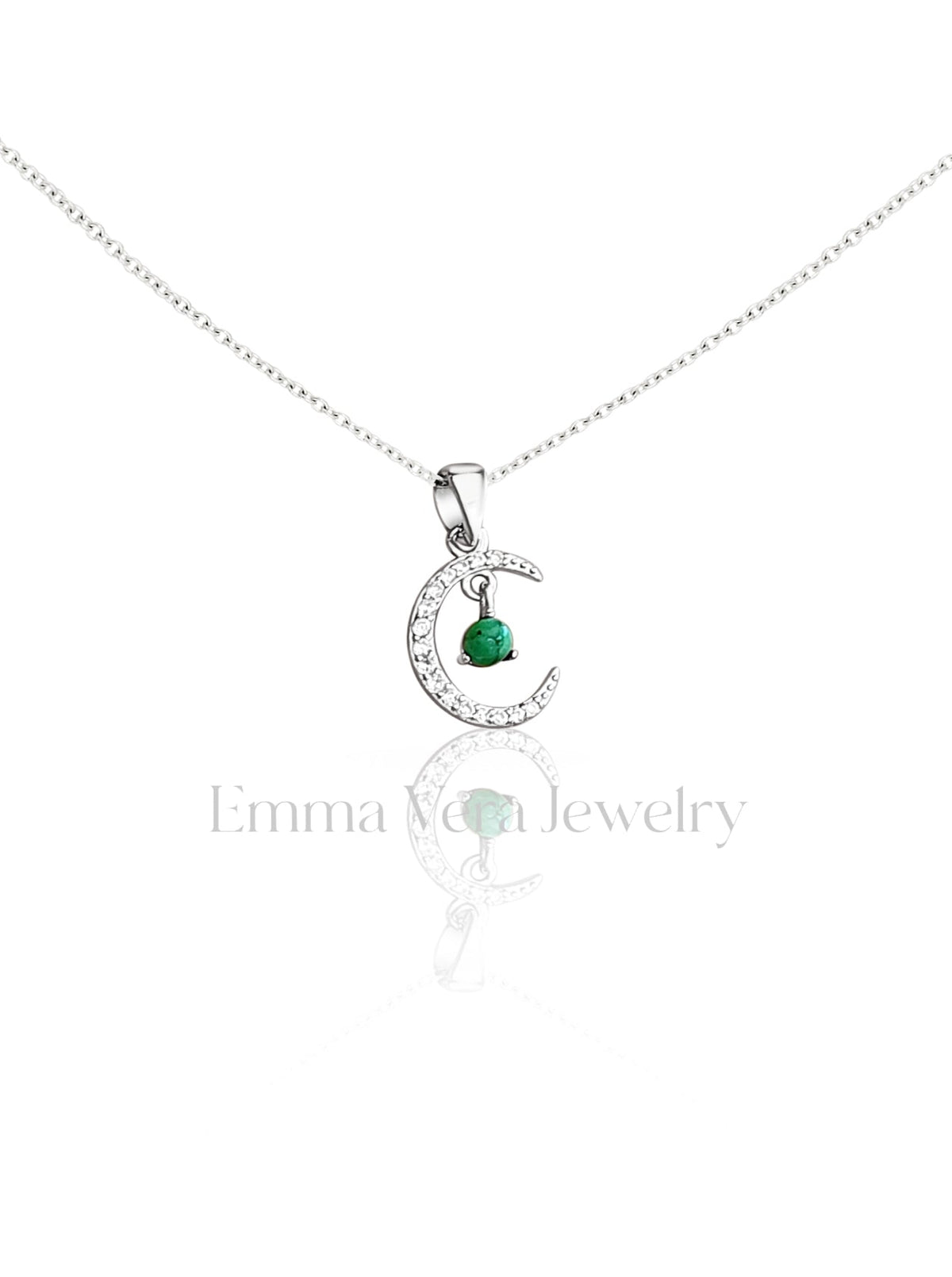 Sterling Silver Genuine Turquoise Moon Pendant Necklace