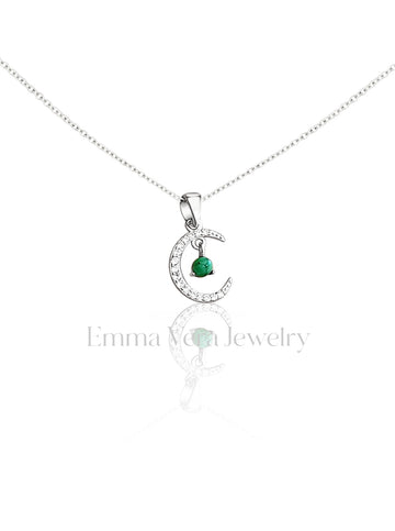 Sterling Silver Genuine Turquoise Moon Pendant Necklace