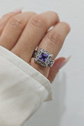 Sterling Silver Bali Square Princess Cut Amethyst Ring - view 2