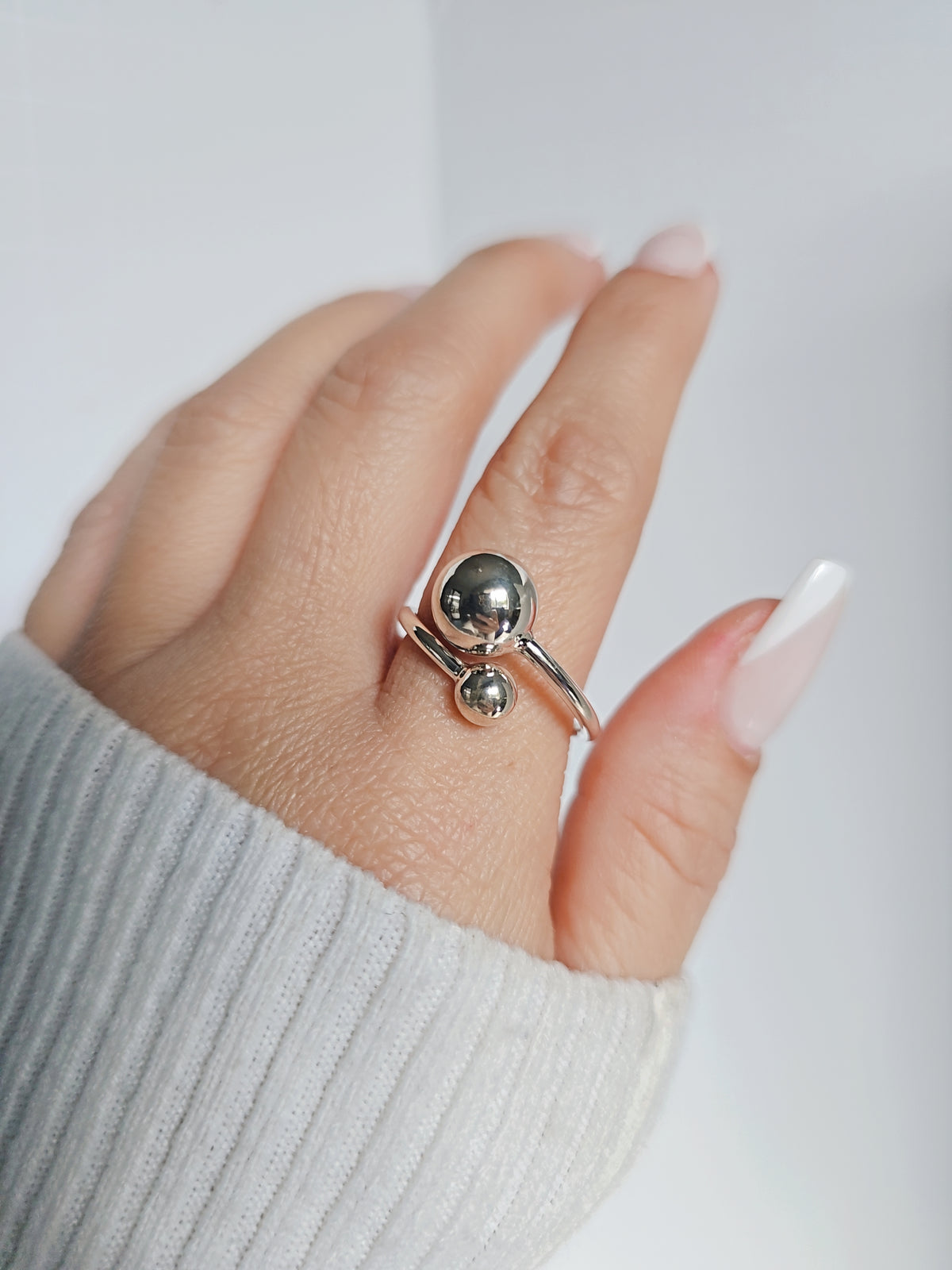 Sterling Silver Bold Sphere Geometric Ring - view 7