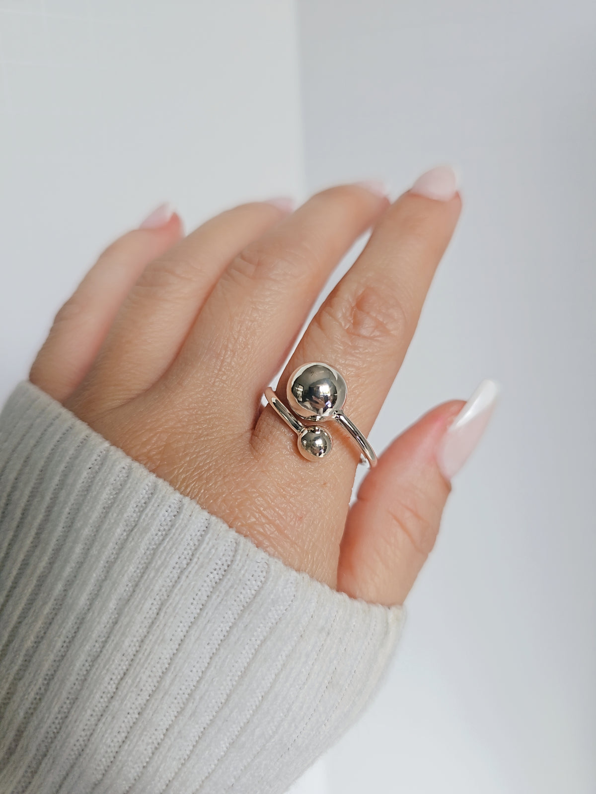 Sterling Silver Bold Sphere Geometric Ring - view 9