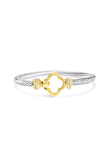 Silver Gold Flower Bangle Bracelet