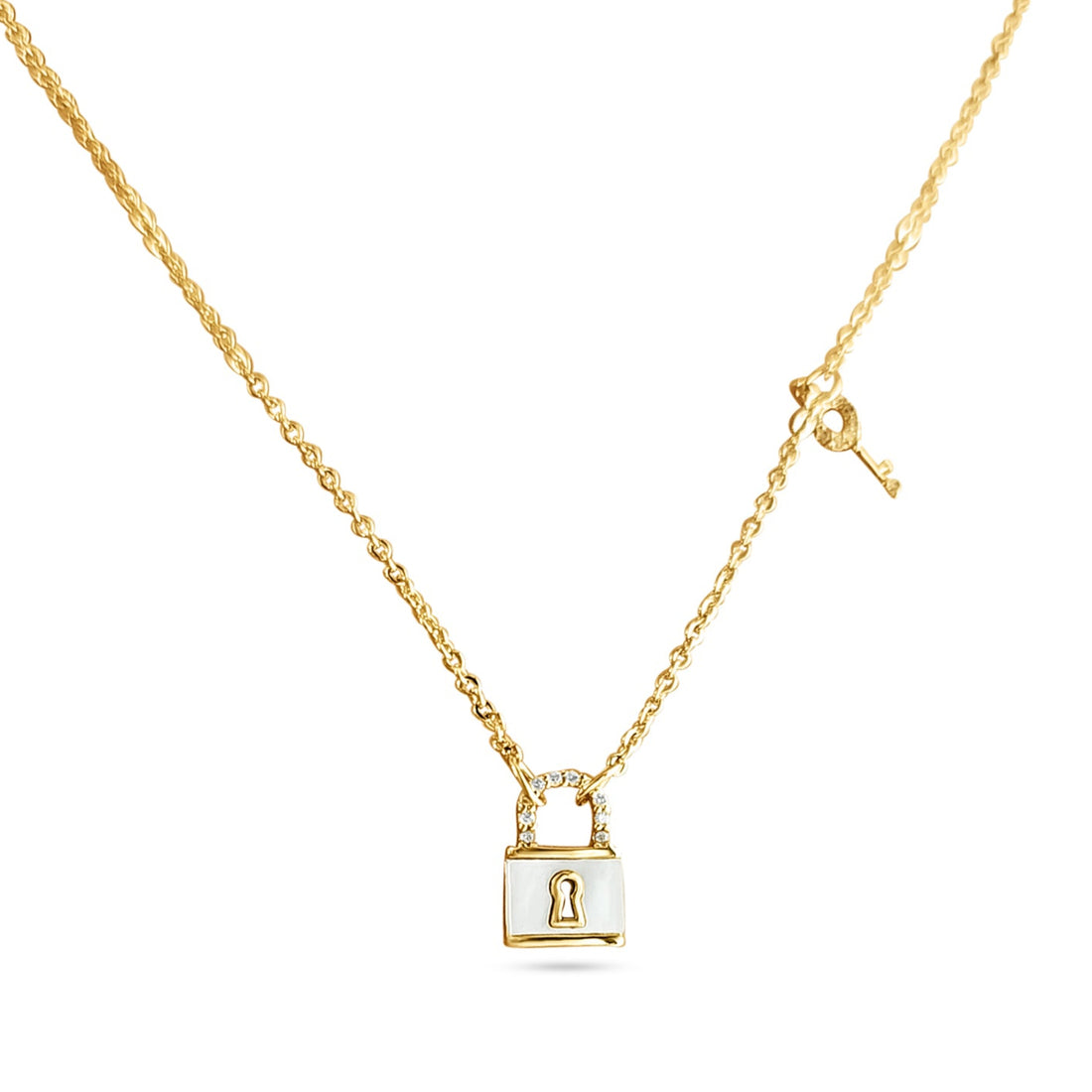 Gold Mother of Pearl Lock Pendant with Key