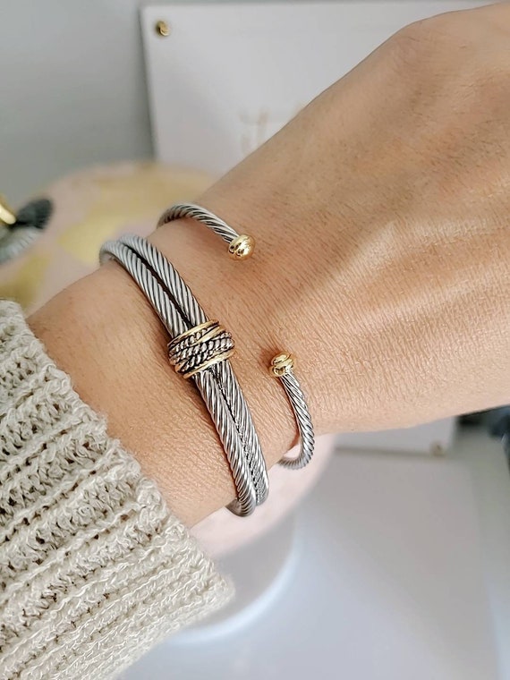 Double Open Cable Bangle Bracelet - view 3