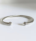 Silver Cable Pearl Bangle Bracelet