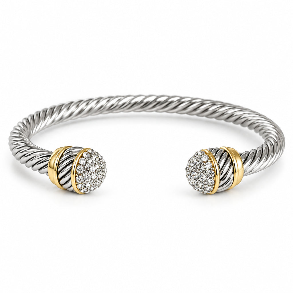 Silver Dome Adorn with Crystals Bangle Bracelet - view 3
