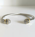 Silver Dome Adorn with Crystals Bangle Bracelet - view 3