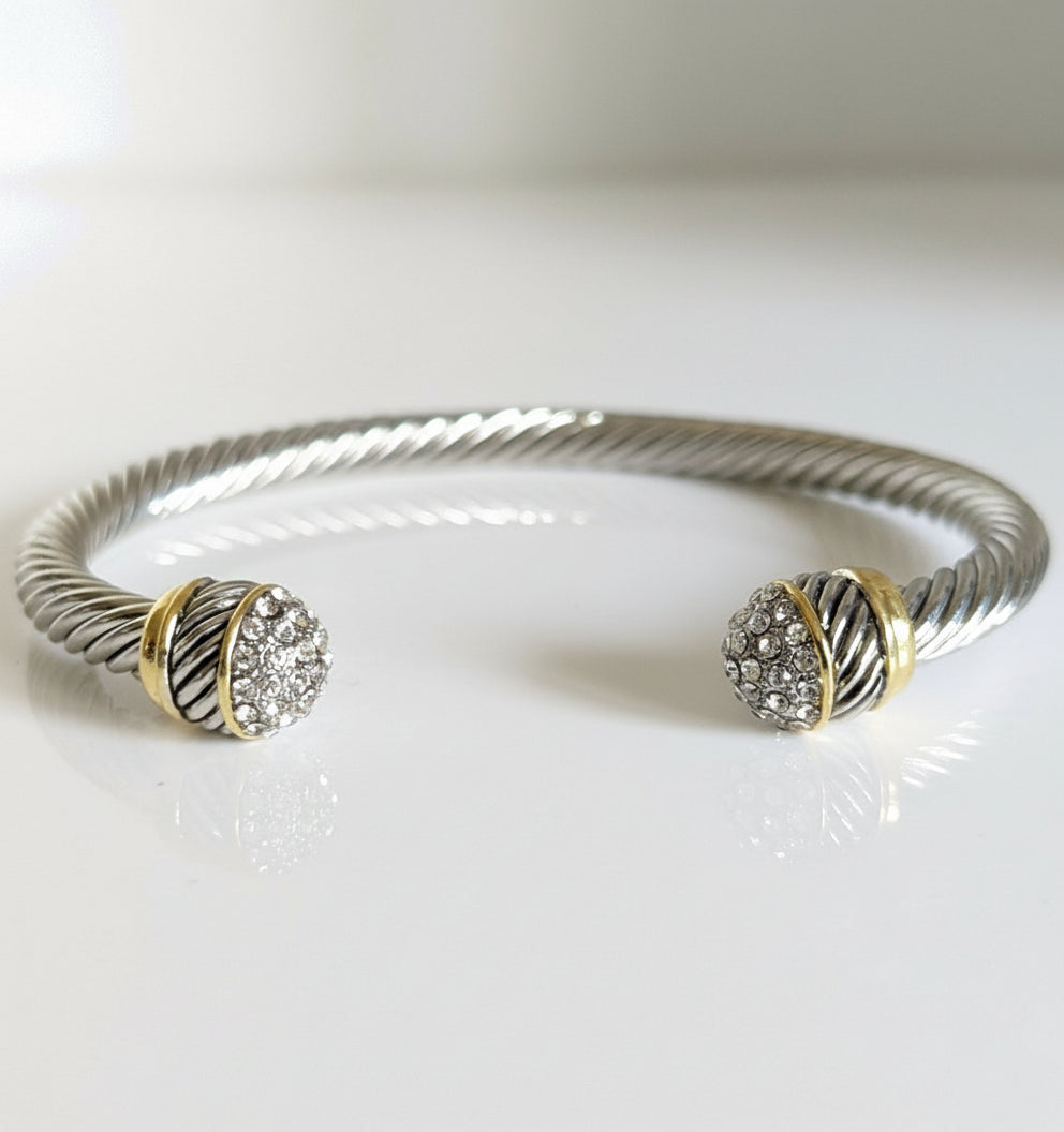 Silver Dome Adorn with Crystals Bangle Bracelet - view 3