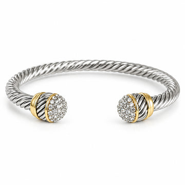 Silver Dome Adorn with Crystals Bangle Bracelet - view 3