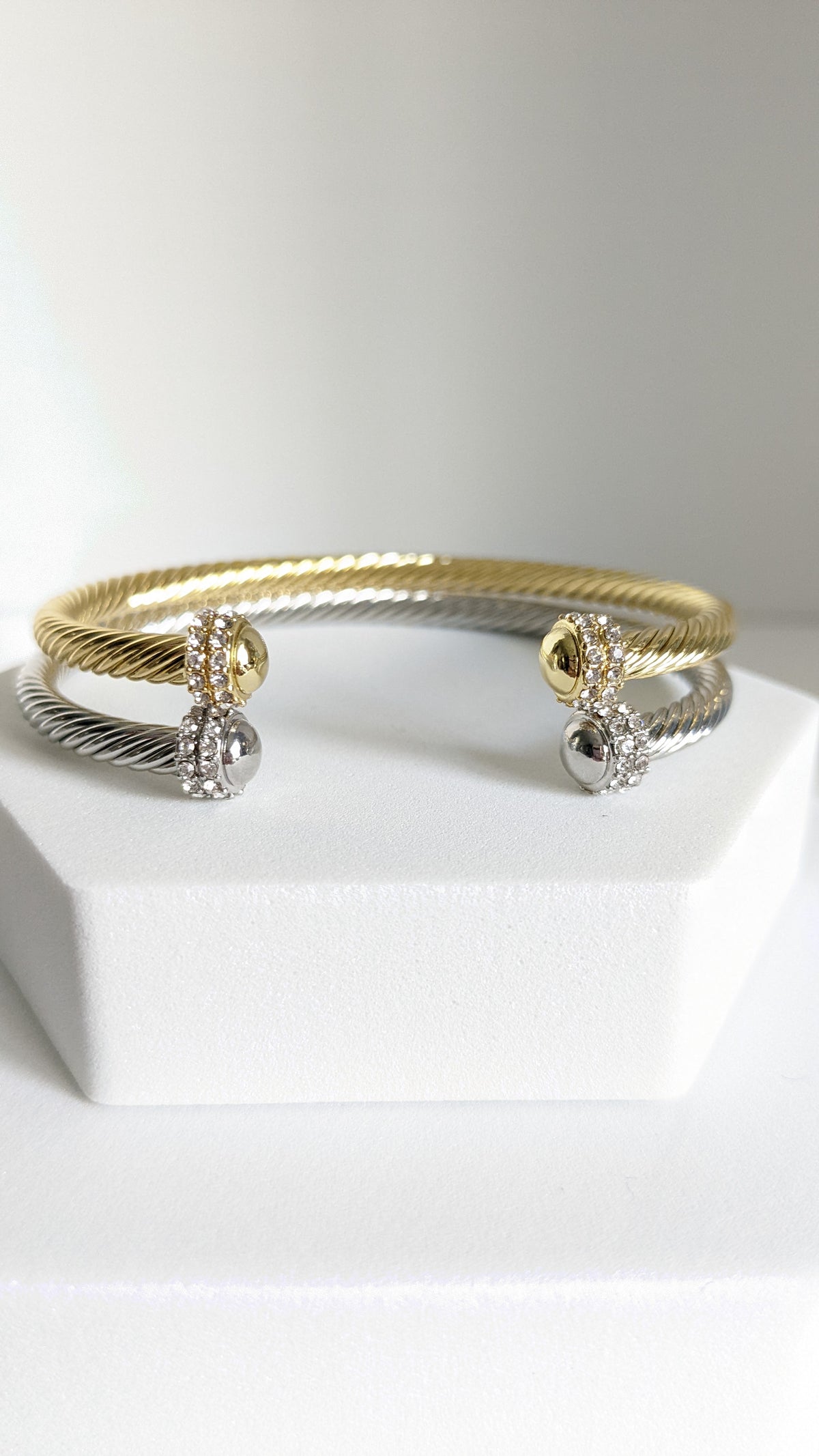 Gold, Silver Dome Crystals Bangle - view 4