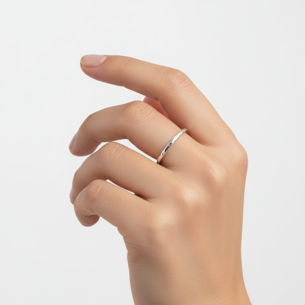 Sterling Silver Simple Hammered Band Ring - view 7