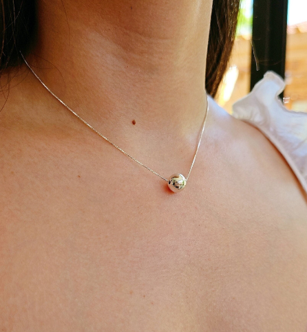 Sterling Silver 925 Solitaire Sphere Ball Chain Necklace - view 3