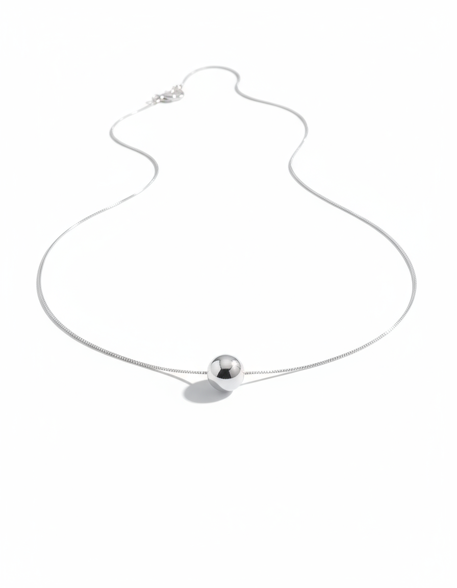 Sterling Silver 925 Solitaire Sphere Ball Chain Necklace